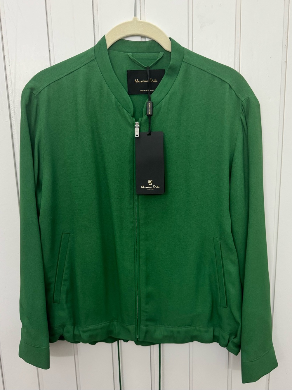 NWT Massimo Dutti Green Zip-Up Lightweight Bomber Jacket Drawstring Hem M
